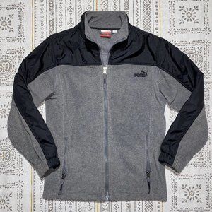Puma Boys Fleece Zip Up Jacket Gray, Black Medium